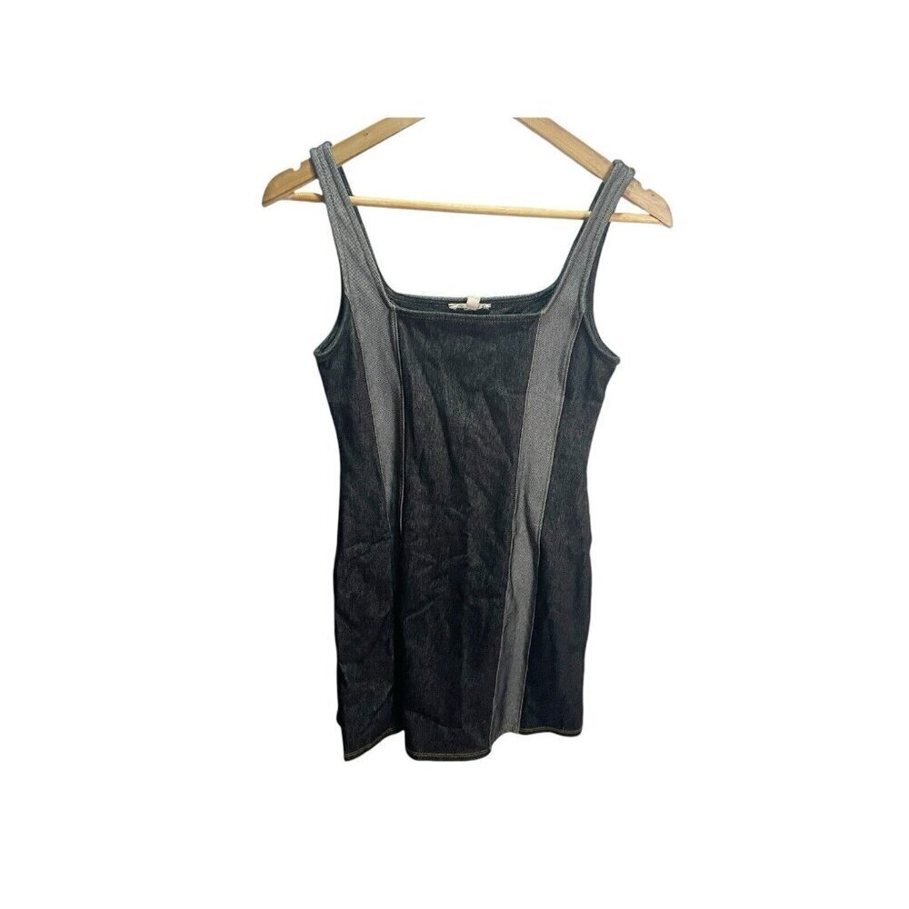 Moa Moa Women's Small‎ Blue Denim Striped Mini Dress Sleeveless Stretch